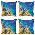 thumbnail image 1 of Ambesonne Fish Throw Pillow Cover 4 Pack, Aquatic Corals, 16", Turquoise Pale Yellow, 1 of 5