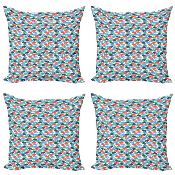 Ambesonne Fish Throw Pillow Cover 4 Pack, Colorful Cartoonish Piranha, 16", Multicolor