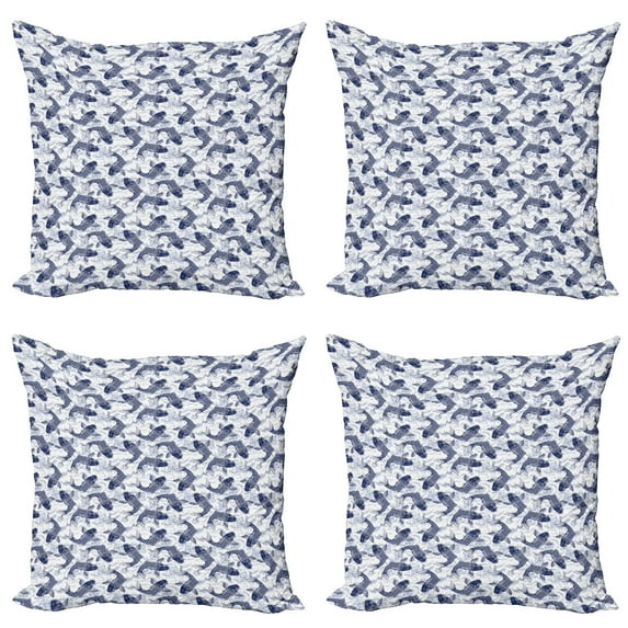Ambesonne Fish Throw Pillow Cover 4 Pack, Eastern Traditional Animal, 16", Dark Blue White