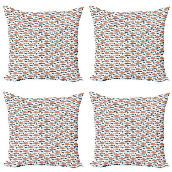 Ambesonne Fish Throw Pillow Cover 4 Pack, Marine Cartoon Animal, 20", White Blue Grey Orange