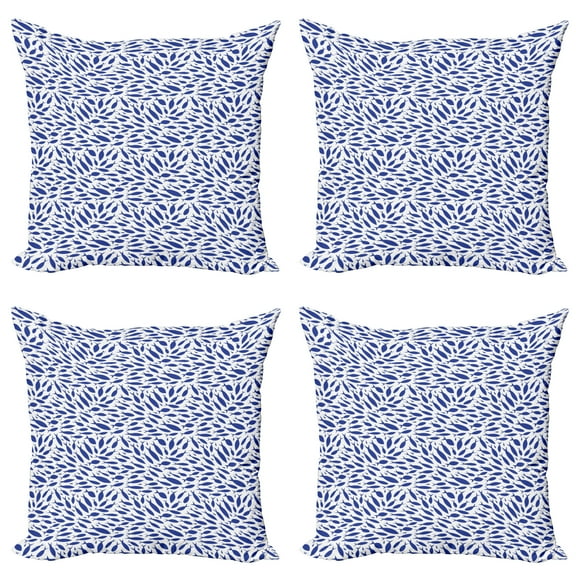 Ambesonne Fish Throw Pillow Cover 4 Pack, Nautical Life Illustration, 18", Violet Blue and White