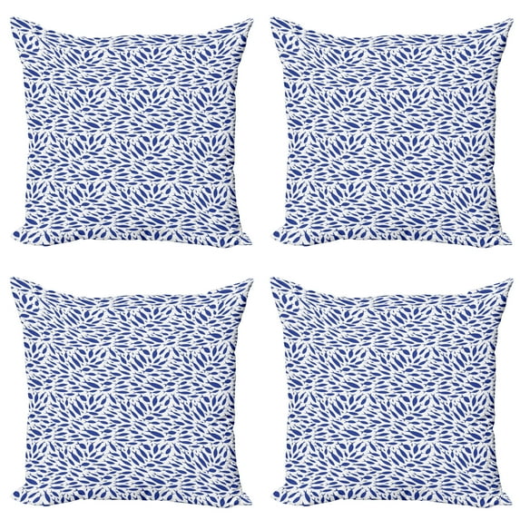 Ambesonne Fish Throw Pillow Cover 4 Pack, Nautical Life Illustration, 20", Violet Blue and White