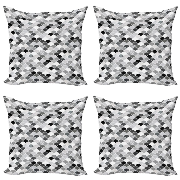 Ambesonne Fish Throw Pillow Cover 4 Pack, Squama Motif and Scales, 24", Black Grey White