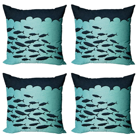 Ambesonne Fish Throw Pillow Cover 4 Pack, Surreal Ocean Life Theme, 18", Blue Turquoise