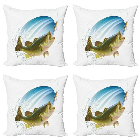 Ambesonne Fish Throw Pillow Cover 4 Pack, Wild Life in Nature Theme, 20", Green Blue