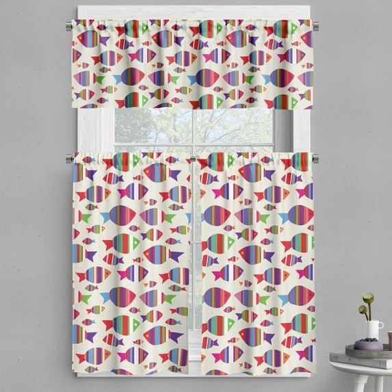 Ambesonne Fish Valance & Curtain, Vibrant Striped Fishes, 55"x30", Multicolor