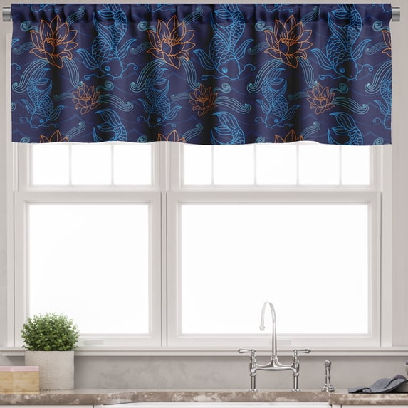 Ambesonne Fish Valance Pack of 2, Oriental Sacered Carp Koi, 54"X18", Royal Blue Aqua Orange