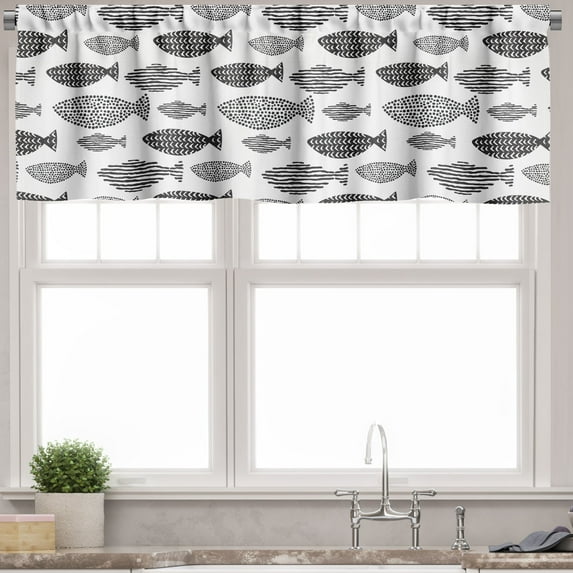 Ambesonne Fish Valance Pack of 2, Sea Animals Black White, 42"X12", Black White