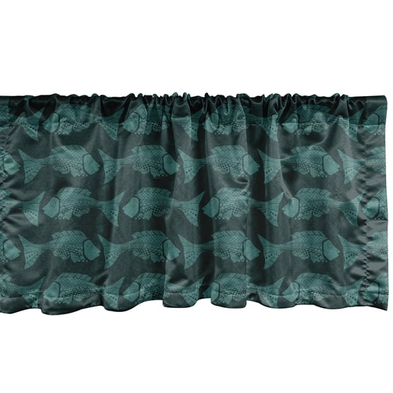 Ambesonne Fish Valance Pack of 2, Vintage Style Dark Sea Graphic, 42"X12", Hunter Green Grey Teal