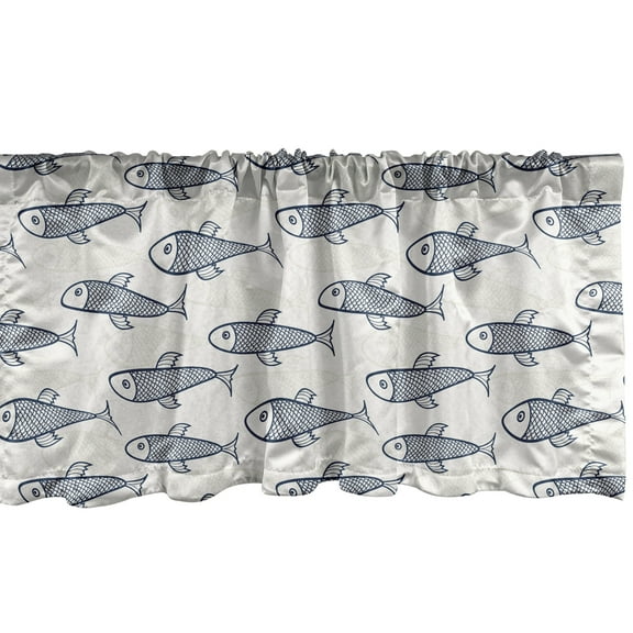 Ambesonne Fish Window Valance, Aquarium Doodle Scales, 54" X 12", Dark Blue White