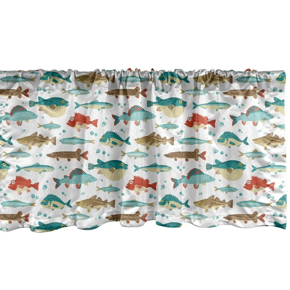 Ambesonne Fish Window Valance, Colorful Ocean Animal Pattern, 54" X 18", Multicolor