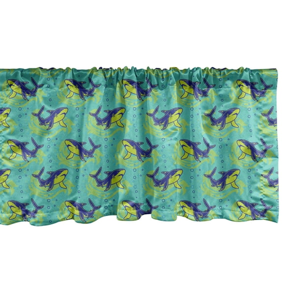 Ambesonne Fish Window Valance, Deep Sea Sharks Swimming Art, 54" X 12", Seafoam Pale Green and Indigo