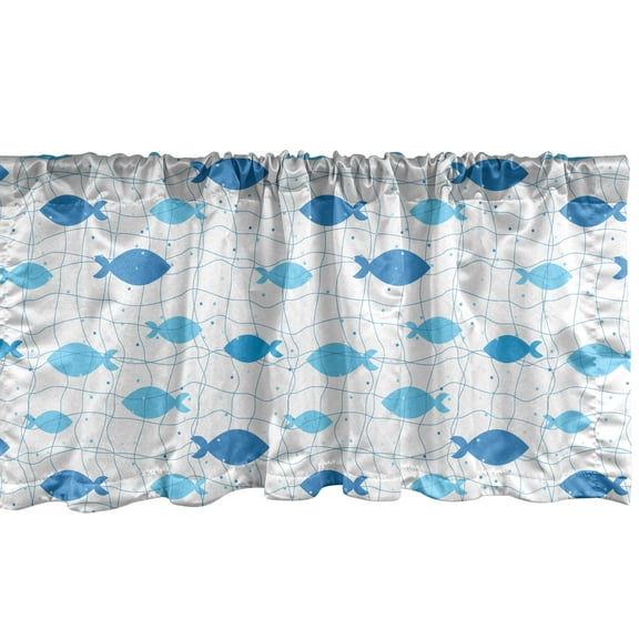 Ambesonne Fish Window Valance, Geometric Net Design Dots, 54" X 12", Blue Pale Blue White