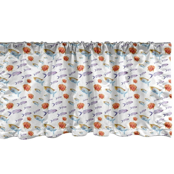 Ambesonne Fish Window Valance, Goldfish and Mackerel, 54" X 12", Multicolor