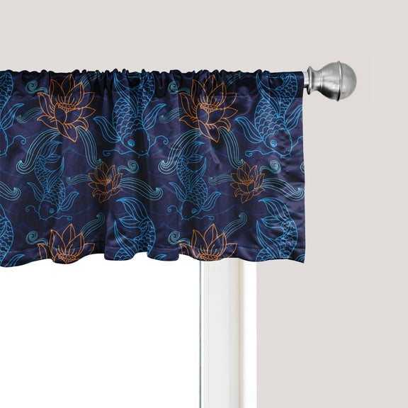 Ambesonne Fish Window Valance, Oriental Sacered Carp Koi, 54" X 18", Royal Blue Aqua Orange