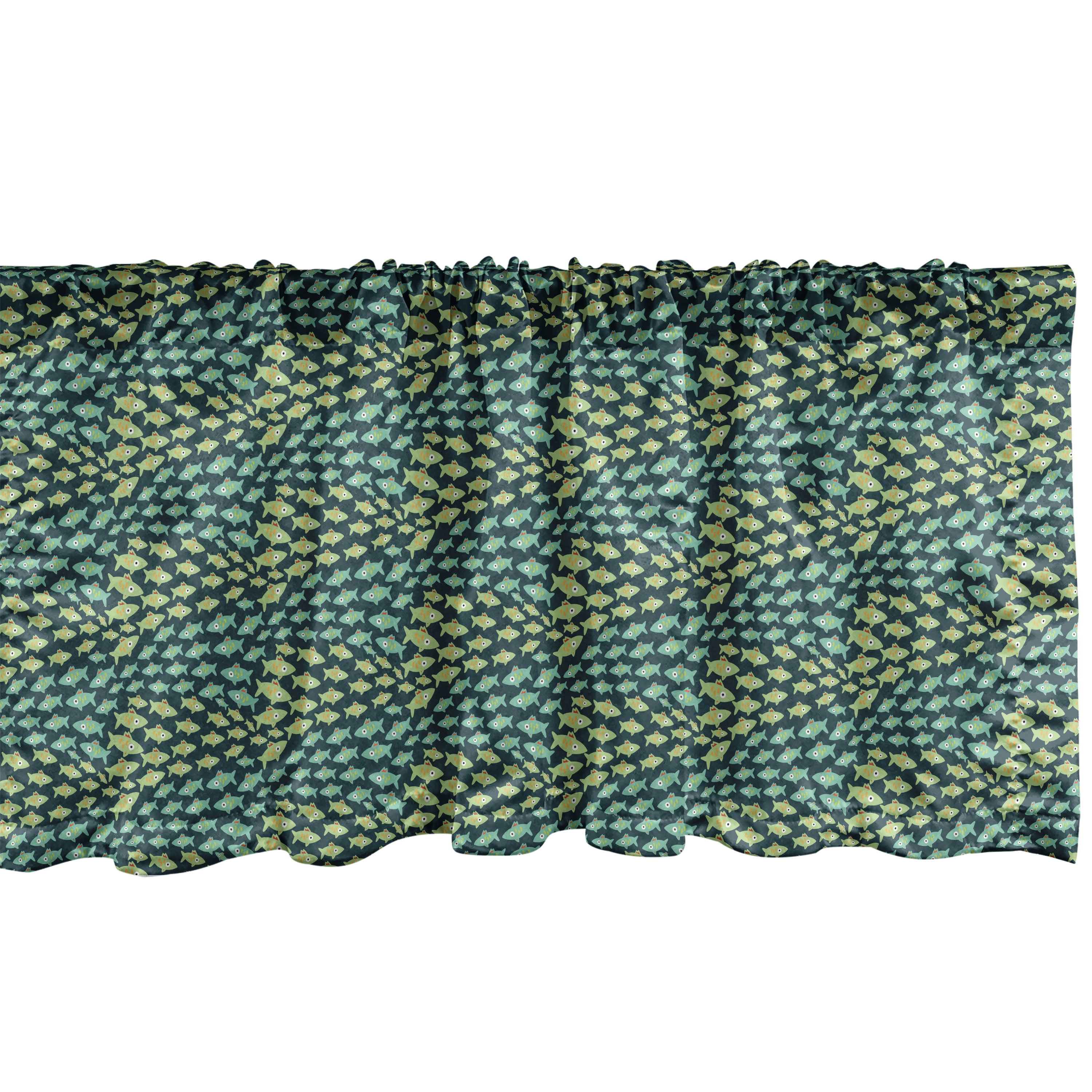 Ambesonne Fish Window Valance, Swimming Fishes Green Shades, 54