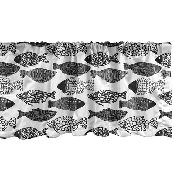 Ambesonne Fish Window Valance, Zentangle Style Ornamental Abstract Aquatic Animal Repetition in Monochrome, Curtain Valance for Kitchen Bedroom Decor with Rod Pocket, 54" X 18", Charcoal Grey White