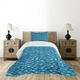 thumbnail image 1 of Ambesonne Fishes Quilted Bedspread Set 2 Pcs, Abstract Aquatic Design, Twin Size, Petrol Blue Pale Blue, 1 of 6