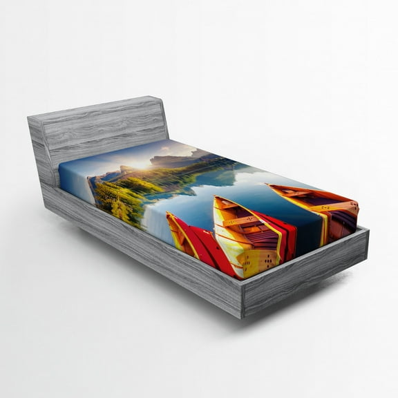 Ambesonne Fishing Fitted Sheet, Lake Sailboats, Twin XL Size, Multicolor