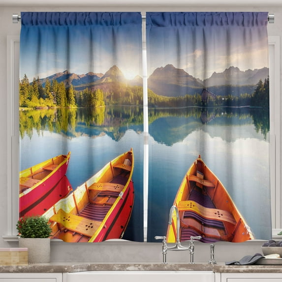 Ambesonne Fishing Kitchen Curtains, Lake Sailboats, 55"x39", Multicolor
