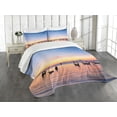thumbnail image 1 of Ambesonne Fishing Quilted Bedspread Set 3 Pcs, Sunset on Sea Ships, Queen Size, Blue Yellow Coral, 1 of 5