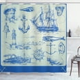 thumbnail image 1 of Ambesonne Fishing Shower Curtain, Whale Wheel Sketch, 69"Wx70"L, Eggshell Blue, 1 of 4