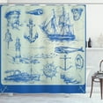 thumbnail image 1 of Ambesonne Fishing Shower Curtain, Whale Wheel Sketch, 69"Wx84"L, Eggshell Blue, 1 of 4