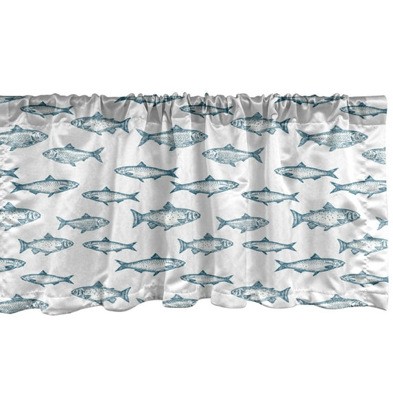Ambesonne Fishing Window Valance, Fish Sketches Marine Theme, 54" X 12", Slate Blue White