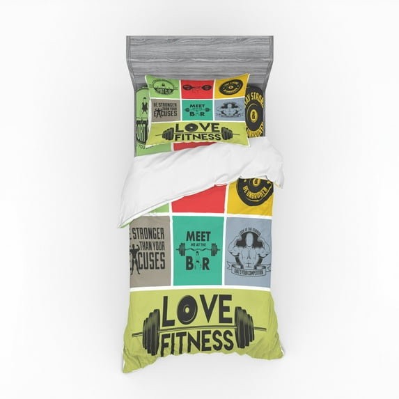 Ambesonne Fitness Bedding Set 3 Pcs, Modern Words in Frames Art, Twin, Multicolor