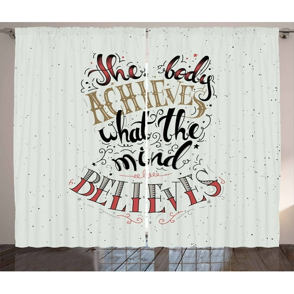 Ambesonne Fitness Curtains 2 Panel Set, Body and Mind Words Art, 108" x 90", Multicolor