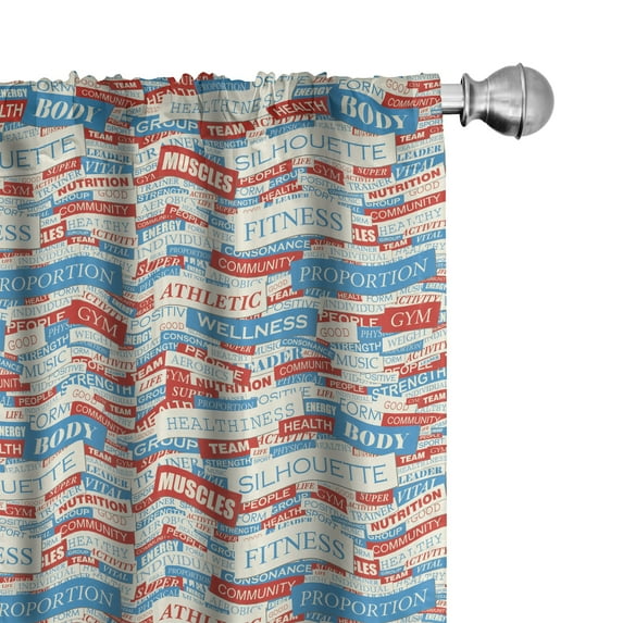 Ambesonne Fitness Curtains, Jumble Words of Exercise, Pair of 28"x63", Ivory Vermilion Blue