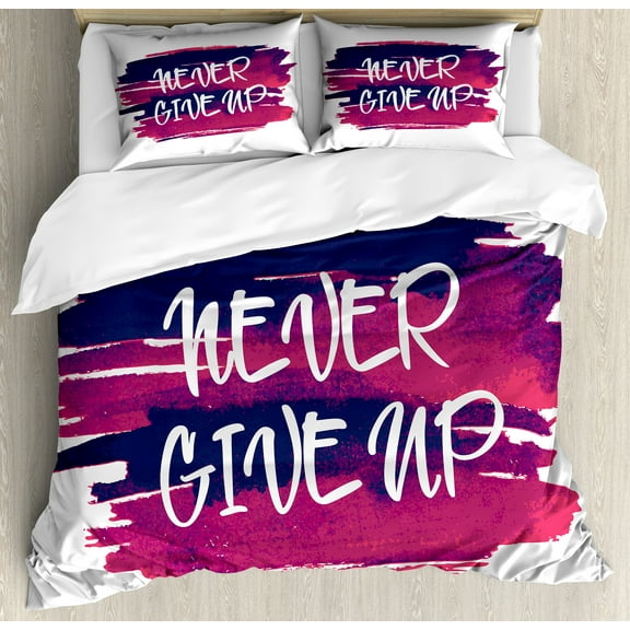 Ambesonne Fitness Duvet Cover Set, Brushstrokes with Words, 2-Calking, Fuchsia Indigo White