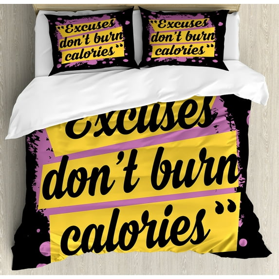 Ambesonne Fitness Duvet Cover Sets, Gym Motivation Modern, 2-King, Lilac Yellow Black
