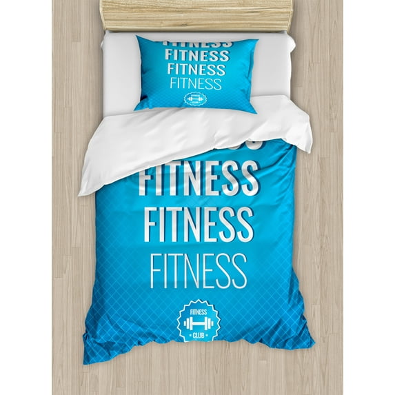 Ambesonne Fitness Duvet Cover Sets, Gym Related Words Checkered, 2-Twin, Pale Blue White