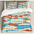 thumbnail image 1 of Ambesonne Fitness Duvet Cover Sets, Jumble Words of Exercise, 2-King, Ivory Vermilion Blue, 1 of 7