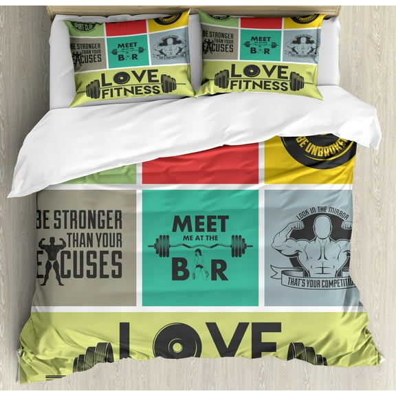 Ambesonne Fitness Duvet Cover Sets, Modern Words in Frames Art, 2-Queen, Multicolor