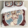 thumbnail image 1 of Ambesonne Fitness Duvet Cover Sets, Retro Gym Lady Layout Art, 2-King, Warm Taupe Slate Blue, 1 of 3