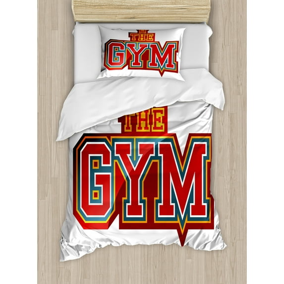 Ambesonne Fitness Duvet Cover Sets, Vibrant Gym Sign Star, 2-Twin, Red Petrol Blue Orange