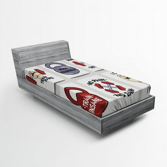 Ambesonne Fitness Fitted Sheet, Cartoon Positive Phrases, Twin XL Size, Red Grey Black