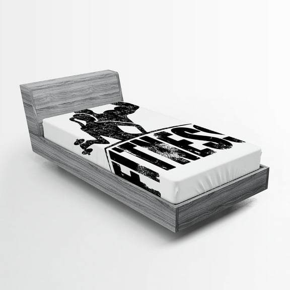 Ambesonne Fitness Fitted Sheet, Grunge Strong Man Woman, Twin Size, Black and White