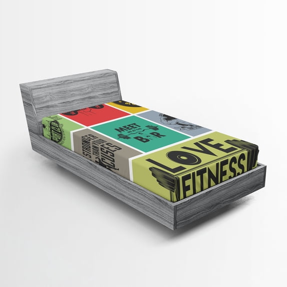 Ambesonne Fitness Fitted Sheet, Modern Words in Frames Art, Twin Size, Multicolor
