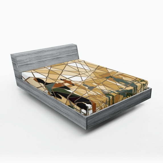 Ambesonne Fitness Fitted Sheet, Mosaic People in Gym, Full Size, Slate Blue Pale Brown