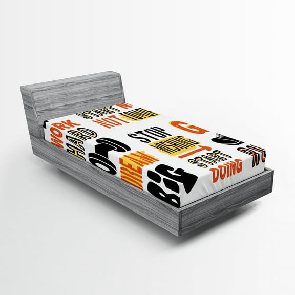 Ambesonne Fitness Fitted Sheet, Positive Words, Twin Size, Orange Yellow Black