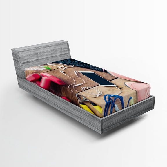 Ambesonne Fitness Fitted Sheet, Sportswear Accessories, Twin Size, Multicolor