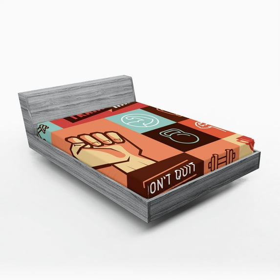 Ambesonne Fitness Fitted Sheet, Training Achievement, Queen Size, Multicolor