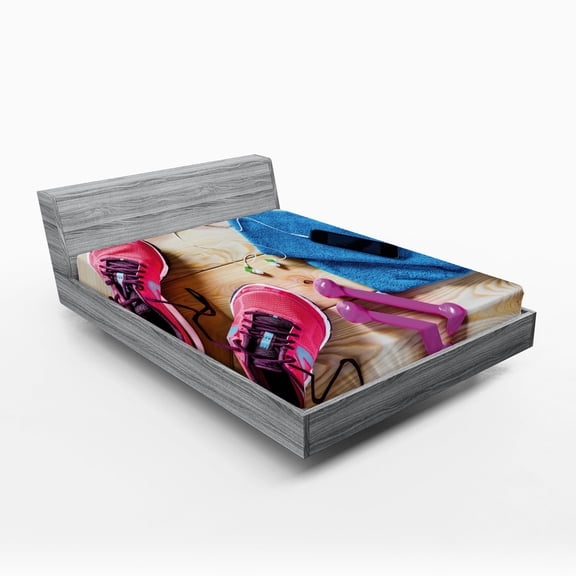 Ambesonne Fitness Fitted Sheet, Women's Gym Equipment, Queen Size, Multicolor