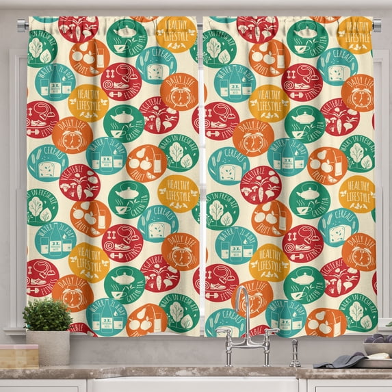 Ambesonne Fitness Kitchen Curtains, Colorful Spots Sports Life, 55"x30", Multicolor