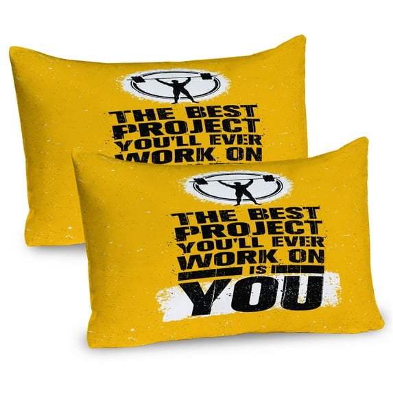 Ambesonne Fitness Pillow Sham 2 Pack, Best Project is You, 30"x20", Marigold Dark Blue White