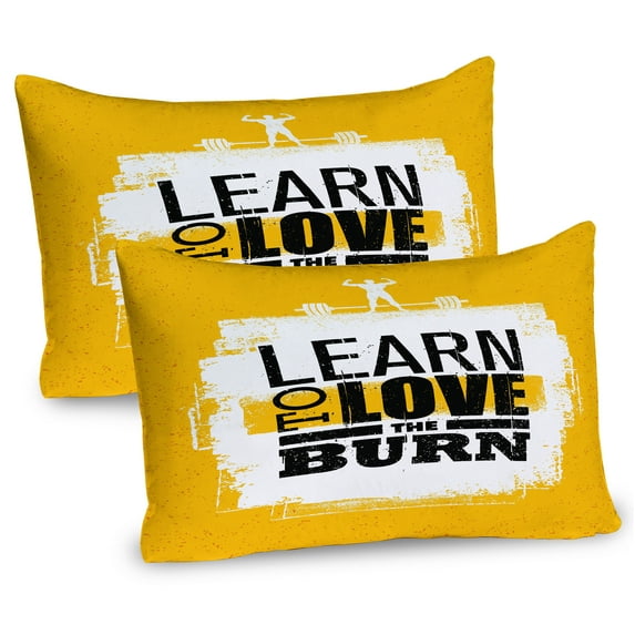 Ambesonne Fitness Pillow Sham 2 Pack, Love the Burn Grungy, 36"x20", Marigold White Black