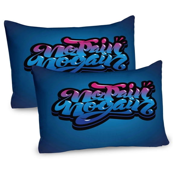 Ambesonne Fitness Pillow Sham 2 Pack, No Pain No Gain Words, 26"x20", Blue Pink Pale Blue